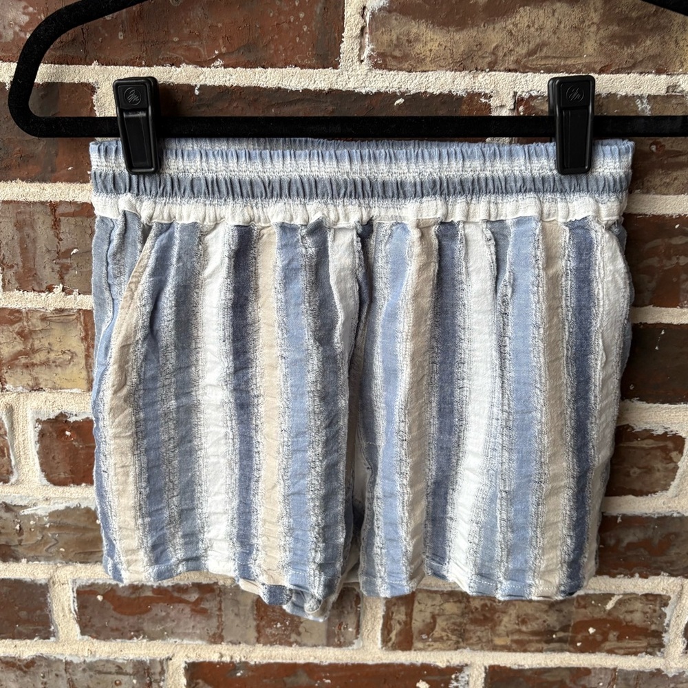 Young Fabulous & Broke Blue Linen Blend Stripe Elastic Waist Shorts Size XS